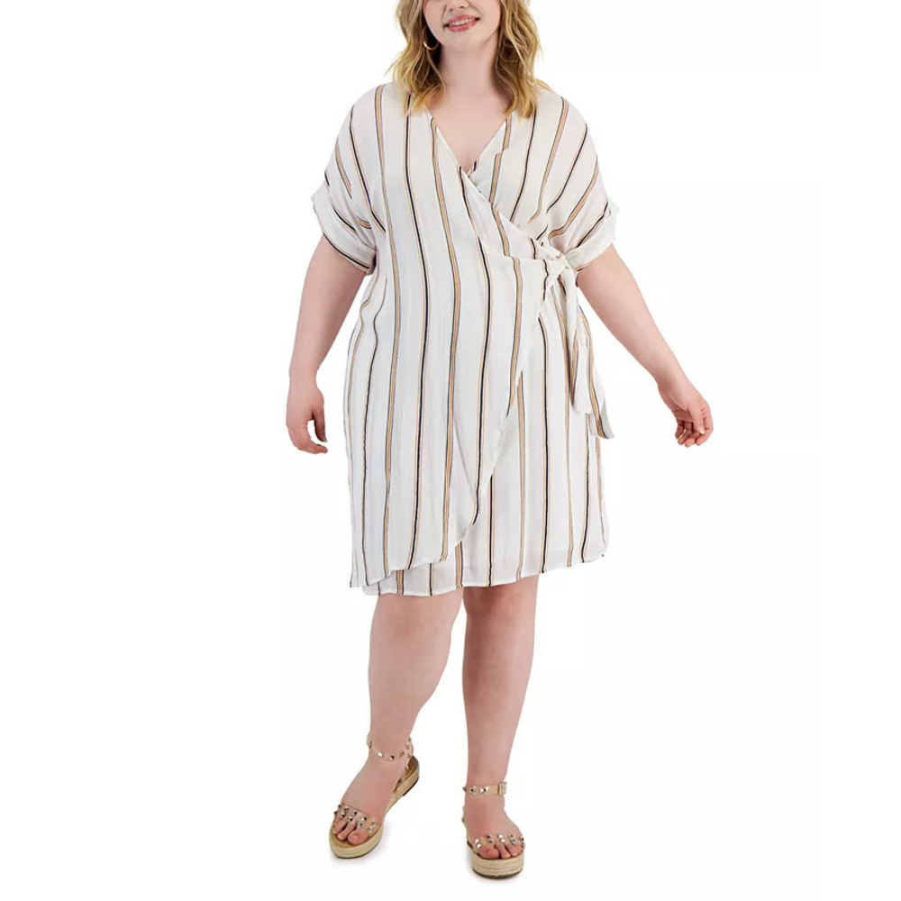 Jessica Simpson Plus Size White Striped Wrap Dress - 2X - Dresses